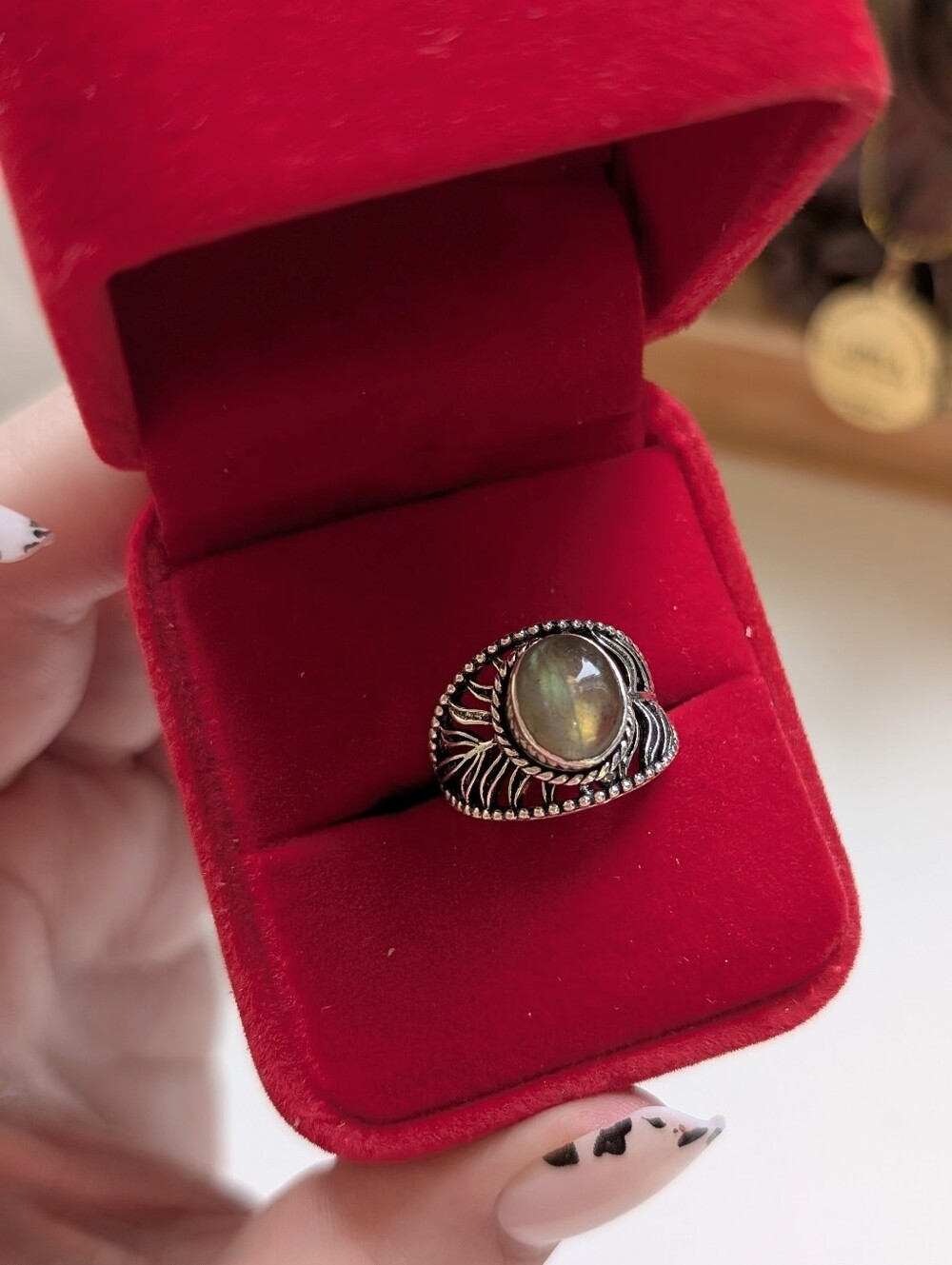 Vintage Artisan Light Green 💚 Genuine Labradorite In Detailed Sterling Silver 6